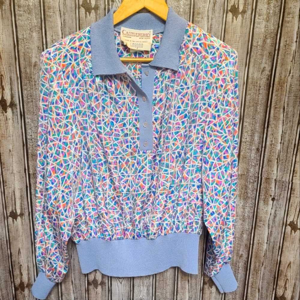 Vintage Castleberry 80's Rita Silky Long Sleeve Blouse size 16